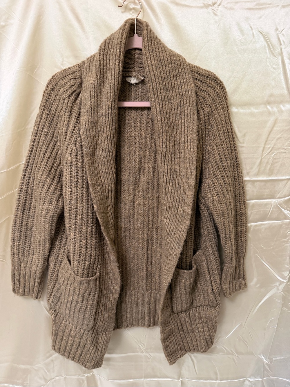 eesome Taupe-Brown Shawl Collar Open Front Cardigan